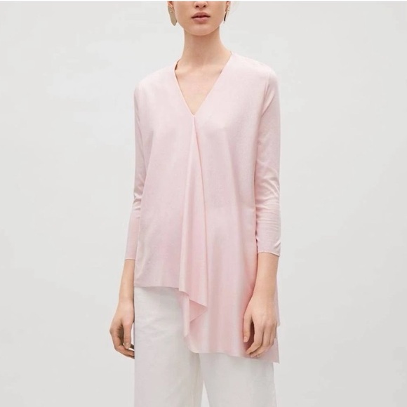COS Asymmetrical Top S Blush Pink Tunic Blouse Shirt Minimalist Relaxed V-Neck - Picture 1 of 16